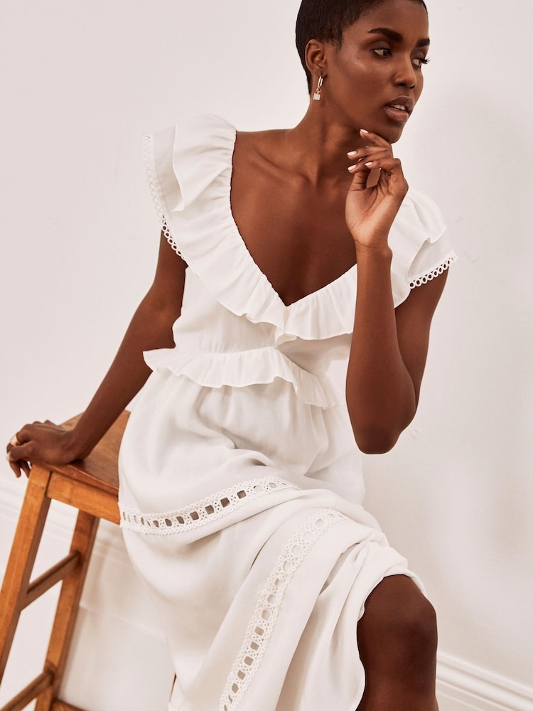 Mint Velvet White Lace Trim Maxi Dress - Image 2 of 4