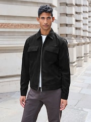 Black Faux Suede Collared Shacket - Image 1 of 11