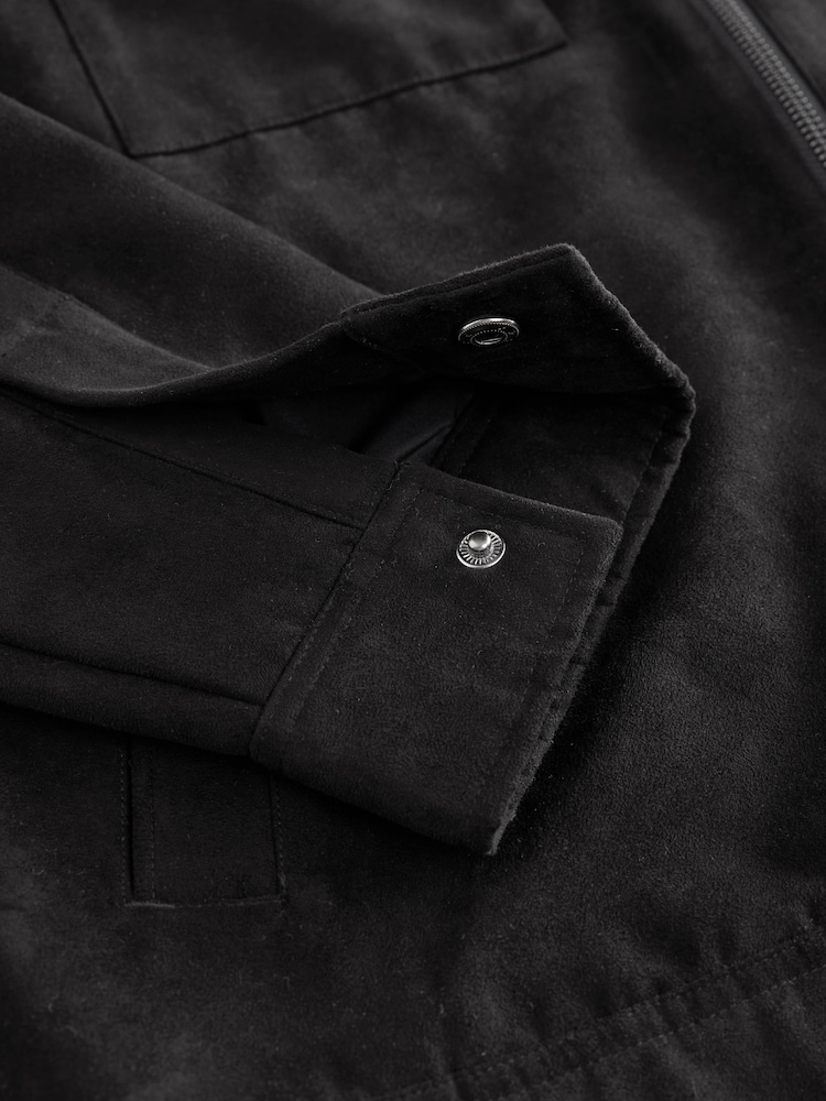 Black Faux Suede Collared Shacket - Image 11 of 11