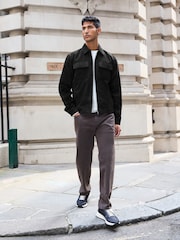 Black Faux Suede Collared Shacket - Image 2 of 11