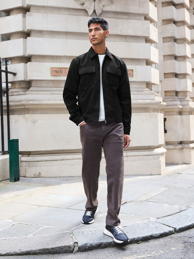 Black Faux Suede Collared Shacket - Image 2 of 11