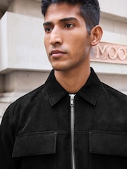 Black Faux Suede Collared Shacket - Image 4 of 11