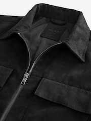 Black Faux Suede Collared Shacket - Image 8 of 11