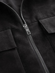 Black Faux Suede Collared Shacket - Image 9 of 11
