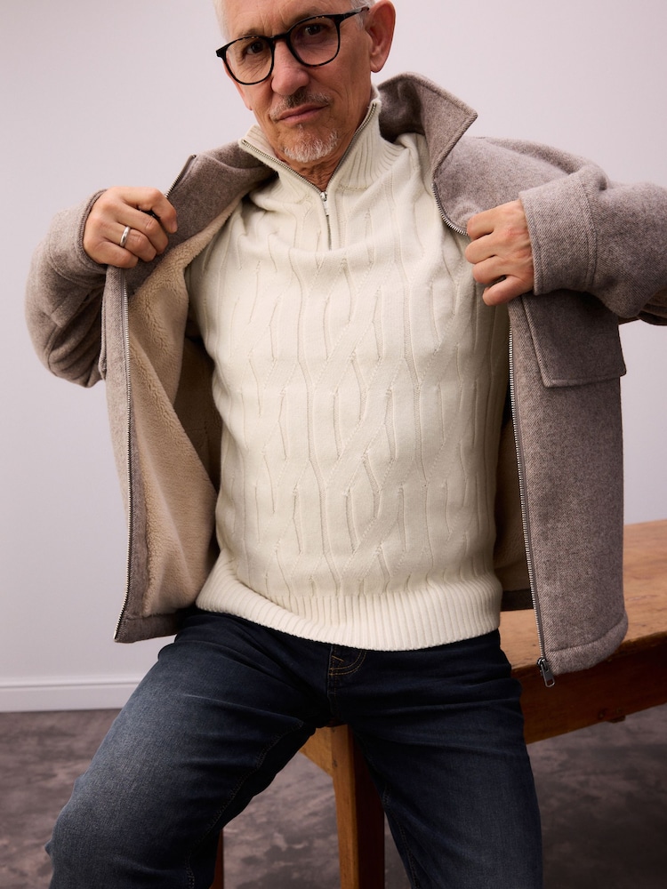Neutral Wool Rich Borg Lined Shacket - Image 2 of 9