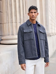 Navy Blue Wool Rich Borg Lined Shacket - Image 1 of 9