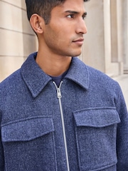Navy Blue Wool Rich Borg Lined Shacket - Image 4 of 9
