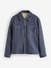 Navy Blue Wool Rich Borg Lined Shacket - Image 5 of 9