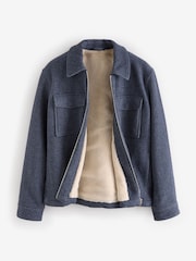 Navy Blue Wool Rich Borg Lined Shacket - Image 6 of 9