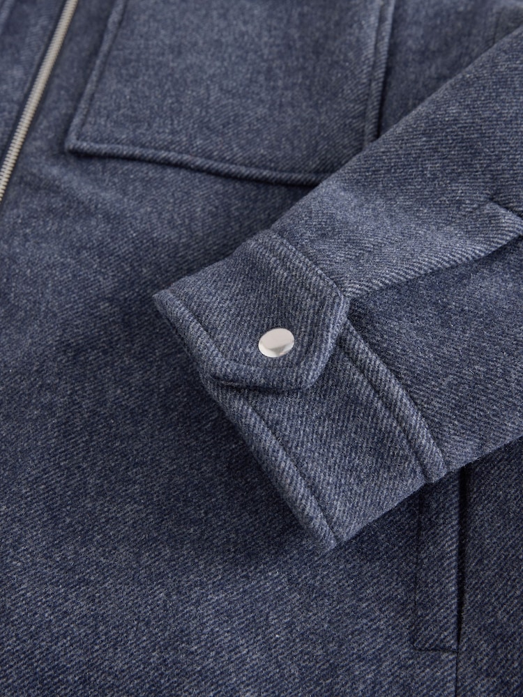 Navy Blue Wool Rich Borg Lined Shacket - Image 9 of 9