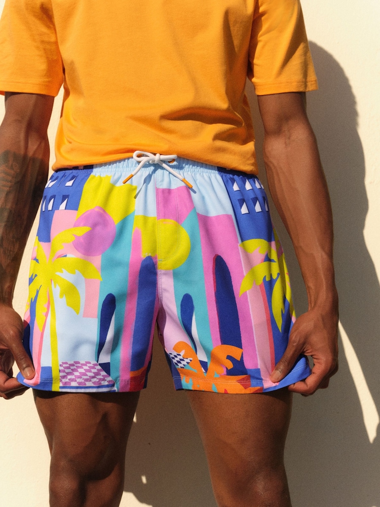 Multi Bright Abstract Scene Printed Swim Shorts - Image 1 of 10 Multi Bright Abstract Scene Printed Swim Shorts - Image 1 of 10