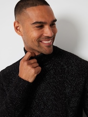 Threadbare Black Turtle Neck Cable Knit Jumper - Image 4 of 5