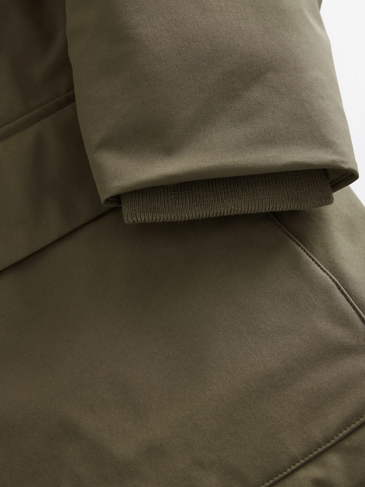 Olive Green Borg Lined Shower Resistant Hooded Parka Jacket - Image 14 of 14