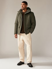 Olive Green Borg Lined Shower Resistant Hooded Parka Jacket - Image 2 of 14