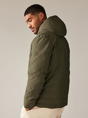 Olive Green Borg Lined Shower Resistant Hooded Parka Jacket - Image 3 of 14