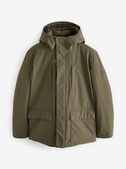 Olive Green Borg Lined Shower Resistant Hooded Parka Jacket - Image 7 of 14