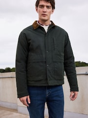 Khaki Green Signature Wax Coated Jacket with Corduroy Collar - Image 1 of 10