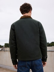Khaki Green Signature Wax Coated Jacket with Corduroy Collar - Image 3 of 10