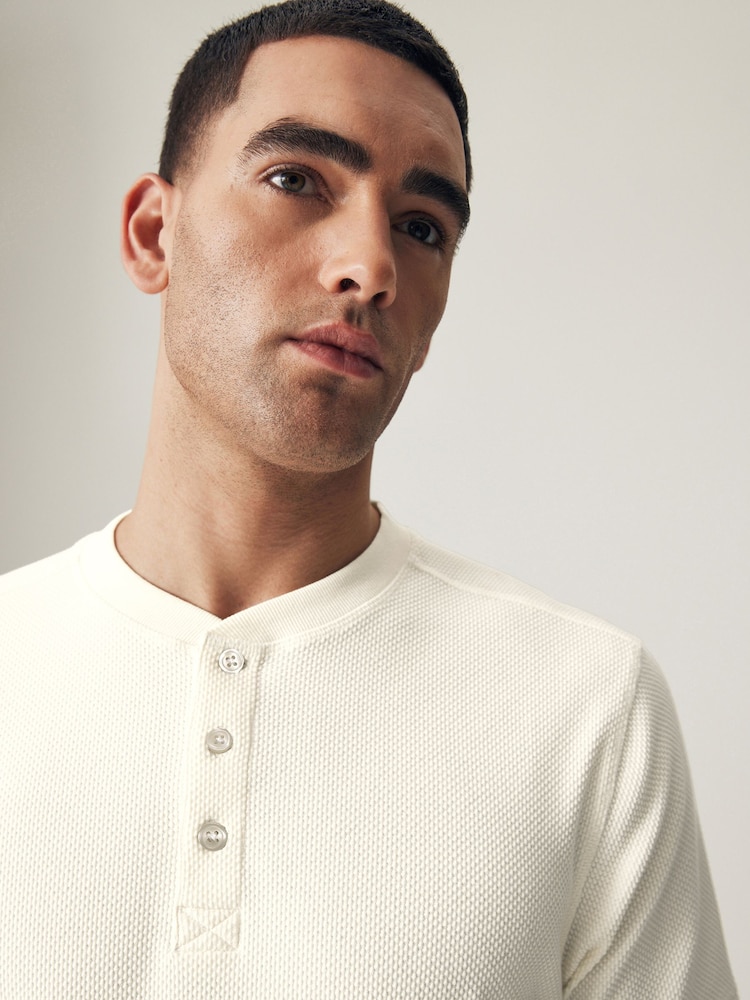 Ecru Short Sleeve Grandad Collar T-Shirt - Image 1 of 8