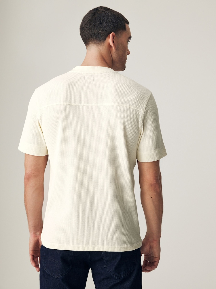 Ecru Short Sleeve Grandad Collar T-Shirt - Image 2 of 8