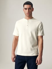 Ecru Short Sleeve Grandad Collar T-Shirt - Image 3 of 8