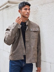 Brown Faux Leather Biker Jacket - Image 1 of 12