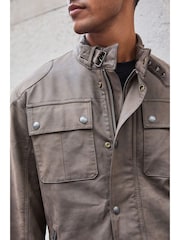Brown Faux Leather Biker Jacket - Image 11 of 12