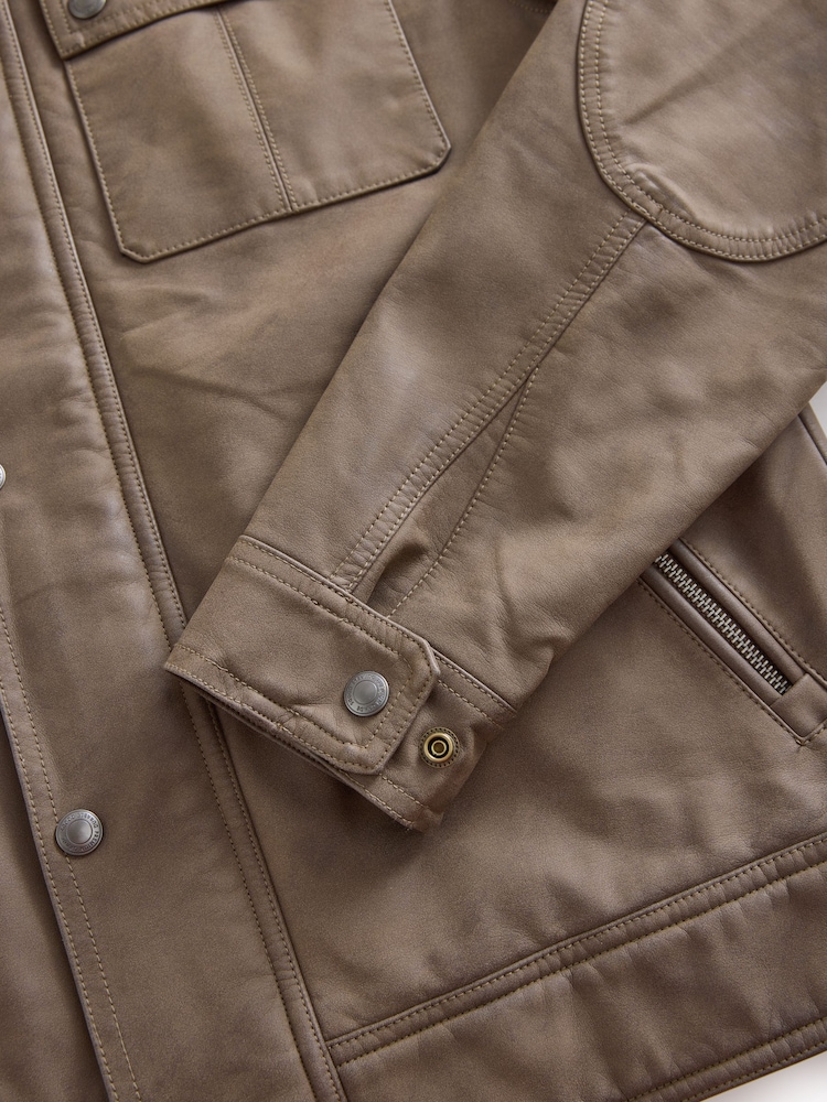 Brown Faux Leather Biker Jacket - Image 12 of 12