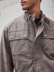 Brown Faux Leather Biker Jacket - Image 4 of 12