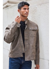 Brown Faux Leather Biker Jacket - Image 8 of 12
