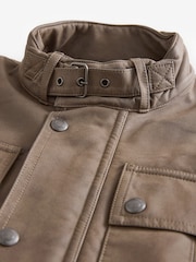 Brown Faux Leather Biker Jacket - Image 9 of 12