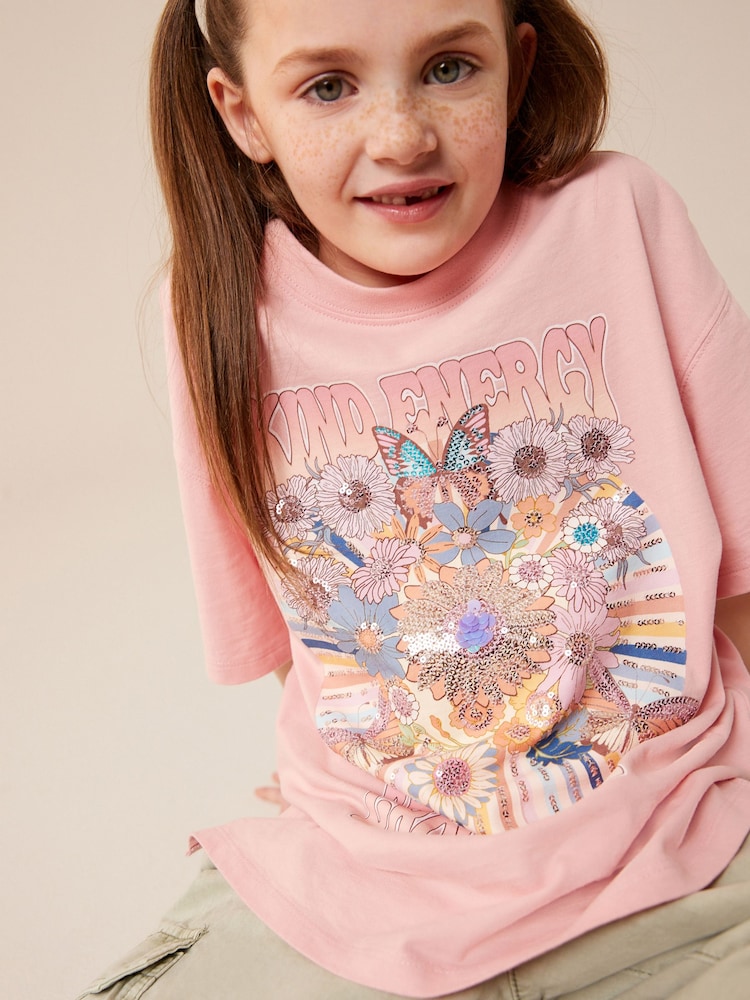 Pink Oversized Embellished Graphic T-Shirt (3-16yrs) - Image 1 of 1