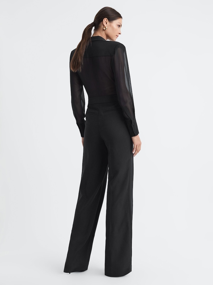 Reiss Black Flora Sheer Belted Double Breasted Jumpsuit - Image 4 of 4