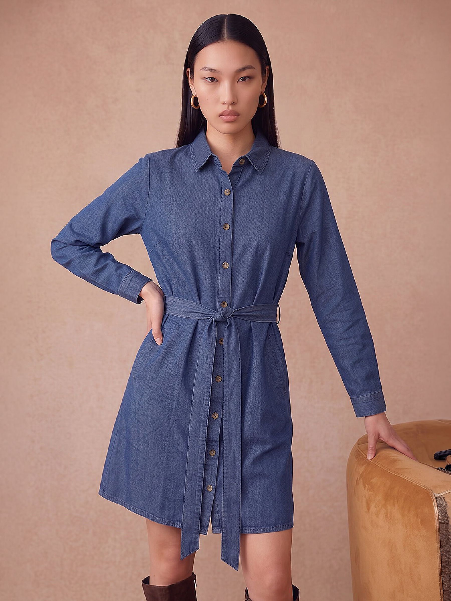 Dusk Women's Mid Blue Tie Front Shirt Dress In | : Size 18 - Image 4