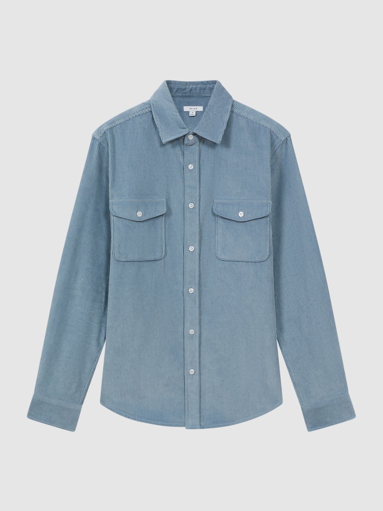 Reiss Ashley Blue Bonucci Corduroy Twin Pocket Overshirt - Image 2 of 5