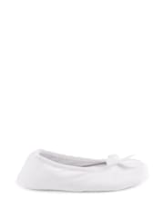 Totes White Isotoner Terry Ballet Slippers With Bow - Image 2 of 5