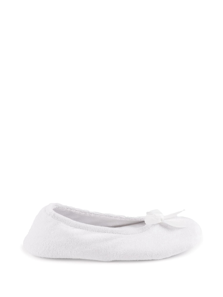 Totes White Isotoner Terry Ballet Slippers With Bow - Image 2 of 5