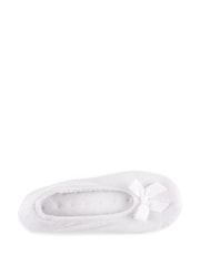Totes White Isotoner Terry Ballet Slippers With Bow - Image 4 of 5