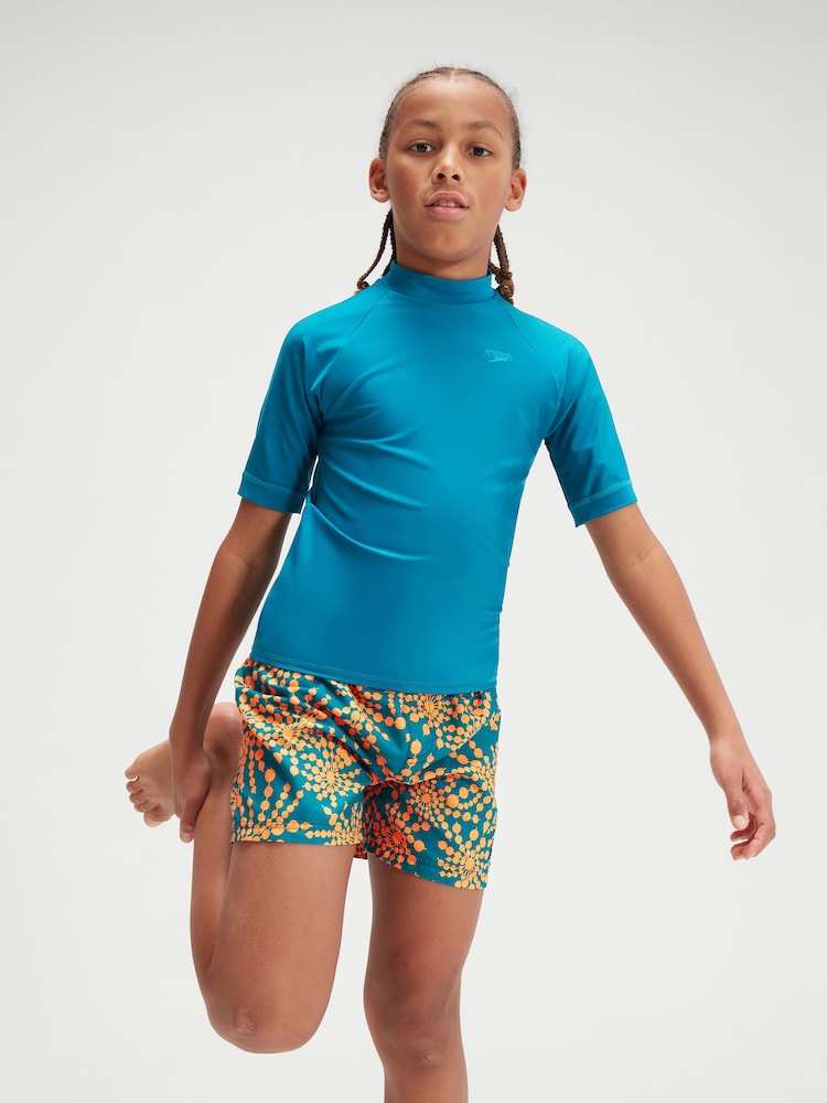 Speedo Blue Boys Printed Short Sleeve Rash Top - Image 1 of 6