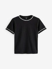 Black 100% Cotton Pearl Trim Short Sleeve T-Shirt - Image 5 of 6