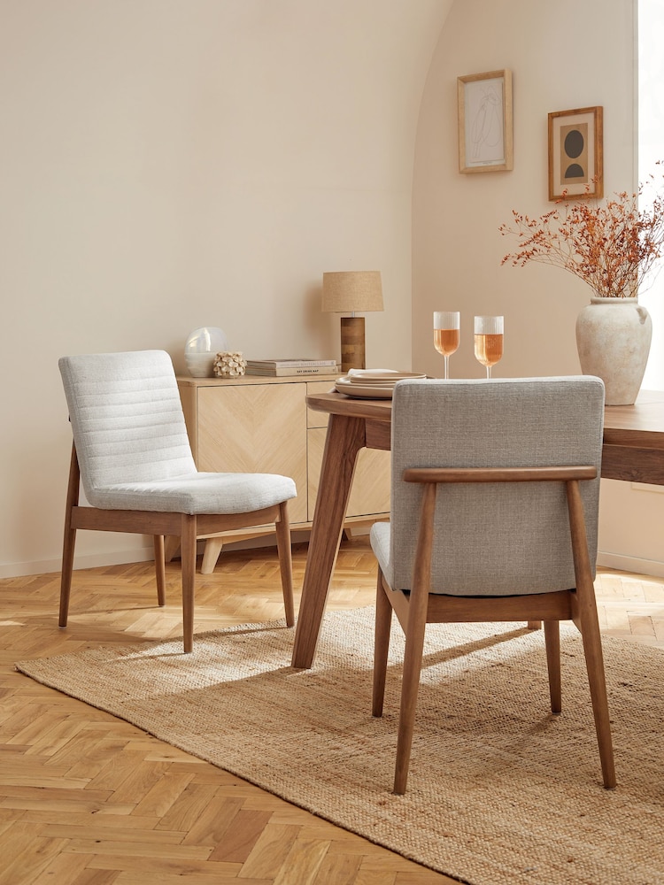 Set of 2 Tweedy Plain Light Natural Atlas Walnut Effect Leg Dining Chairs - Image 2 of 12