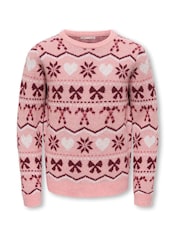 ONLY KIDS Pink Fair Isle Pattern Knit Jumper - Image 1 of 3