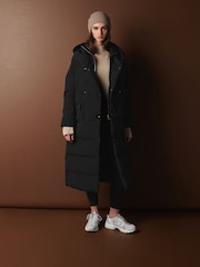 Black Longline Shower Resistant Padded Hooded Coat - Image 1 of 8