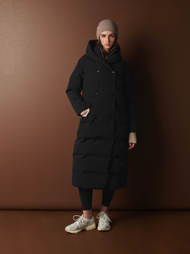 Black Longline Shower Resistant Padded Hooded Coat - Image 2 of 8