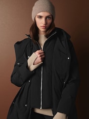 Black Longline Shower Resistant Padded Hooded Coat - Image 4 of 8