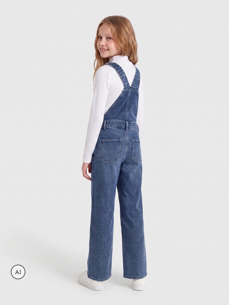 ONLY KIDS Classic Denim Bib Overalls Full-Length Straight-Leg Dungarees - صورة 2 من 7 ONLY KIDS Classic Denim Bib Overalls Full-Length Straight-Leg Dungarees - صورة 2 من 7