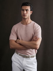 Reiss Dusty Pink Venice Linen Crew Neck T-Shirt - Image 1 of 5