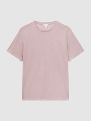 Reiss Dusty Pink Venice Linen Crew Neck T-Shirt - Image 2 of 5