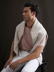 Reiss Dusty Pink Venice Linen Crew Neck T-Shirt - Image 3 of 5