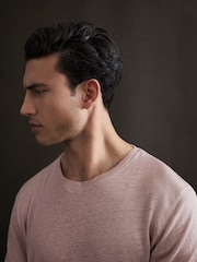 Reiss Dusty Pink Venice Linen Crew Neck T-Shirt - Image 5 of 5